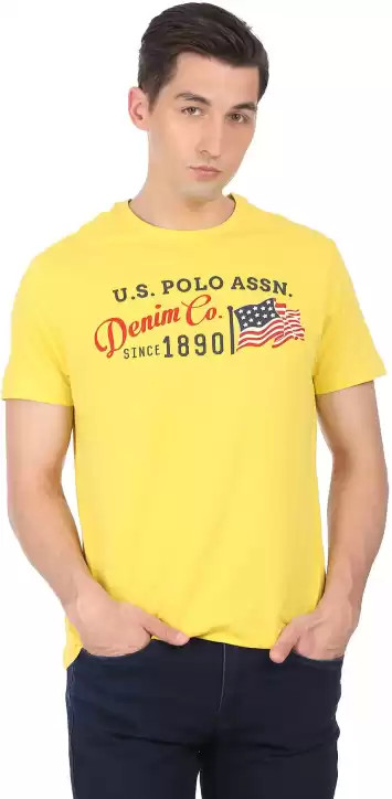 Buy U.S. POLO ASSN. Solid Men Polo Neck Yellow T-Shirt