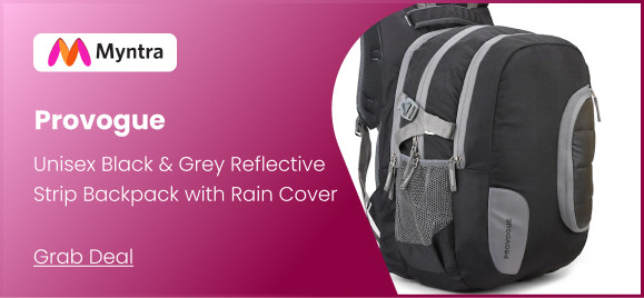 Buy Provogue Unisex Black & Grey Reflective Strip Backpack with Rain Cover
