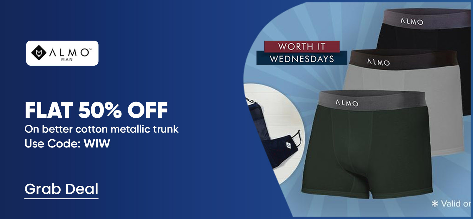 Almo Worth It Wednesday | Flat 50% OFF On Better Cotton Metallic Trunks + Free Pouch Worth Rs. 499