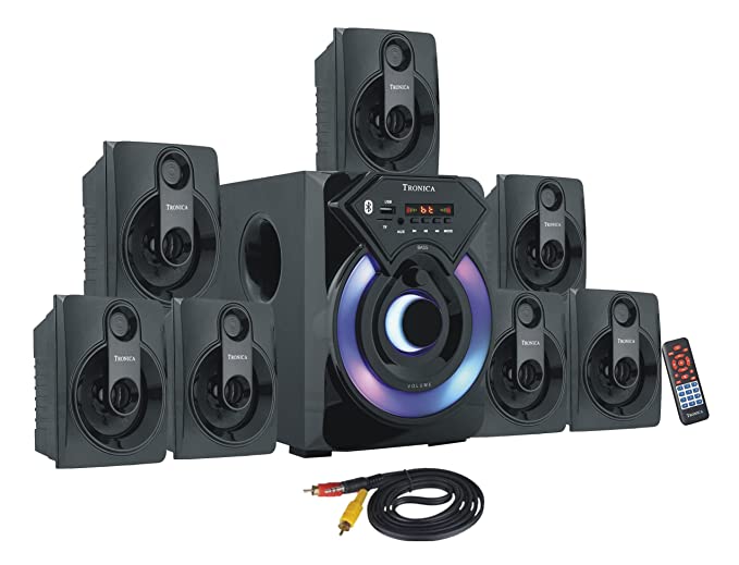 TRONICA Series 7.1 Channel Home Theatre System – Bluetooth, USB,FM, SD, RCA Inputs,AUX, LED TV Supported 4 Inch Active Subwoofer, 3” Passive Radiator, Vivid Lights, Wireless Remote