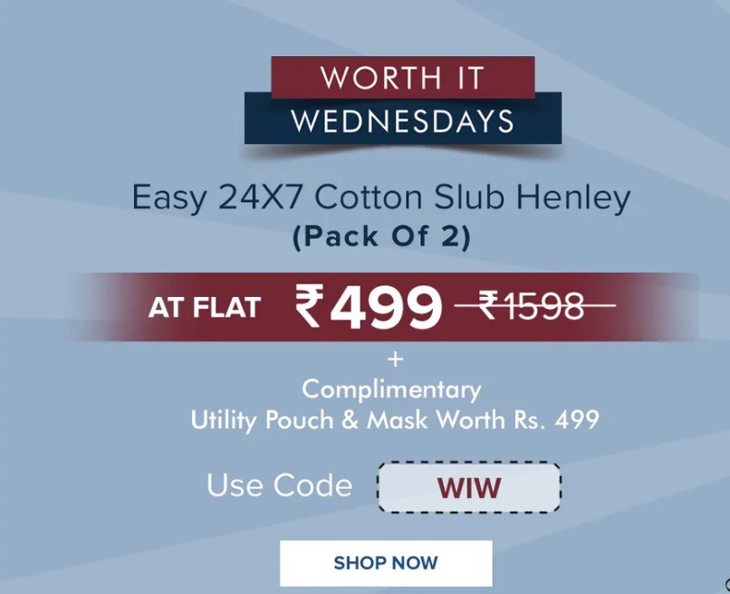 Worth It Wednesdays | (Pack Of 2) Easy 24X7 Cotton Slub Henley at Flat 499