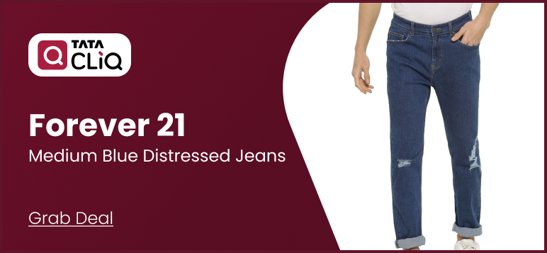 Buy Forever 21 Medium Blue Distressed Jeans