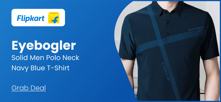 Eyebogler Solid Men Polo Neck Navy Blue T-Shirt