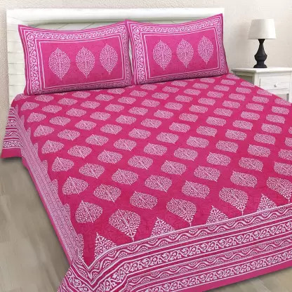 RRJAIPUR 144 TC Cotton Double Printed Flat Bedsheet (Pack of 1, Pink)
