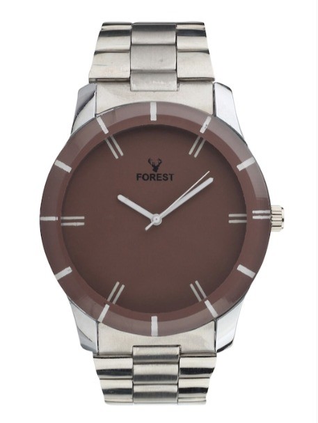 Hobforestessentials Men Brown Dial & Silver Toned Straps Analogue Watch