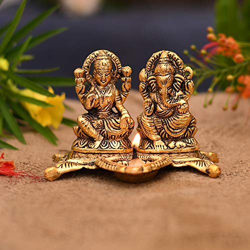 Collectible India Lakshmi Laxmi Ganesh murti Idol Ganesha Diya puja Deepak