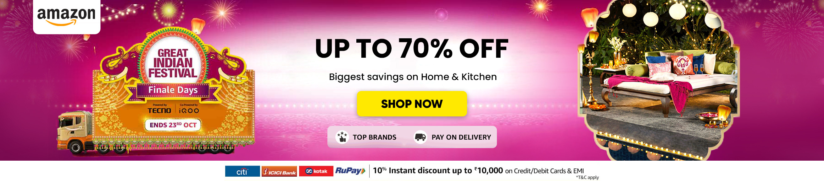Amazon GREAT INDIAN FESTIVAL Offers on Home Furnishing & Kitchen - (Starts 23rd Sept)