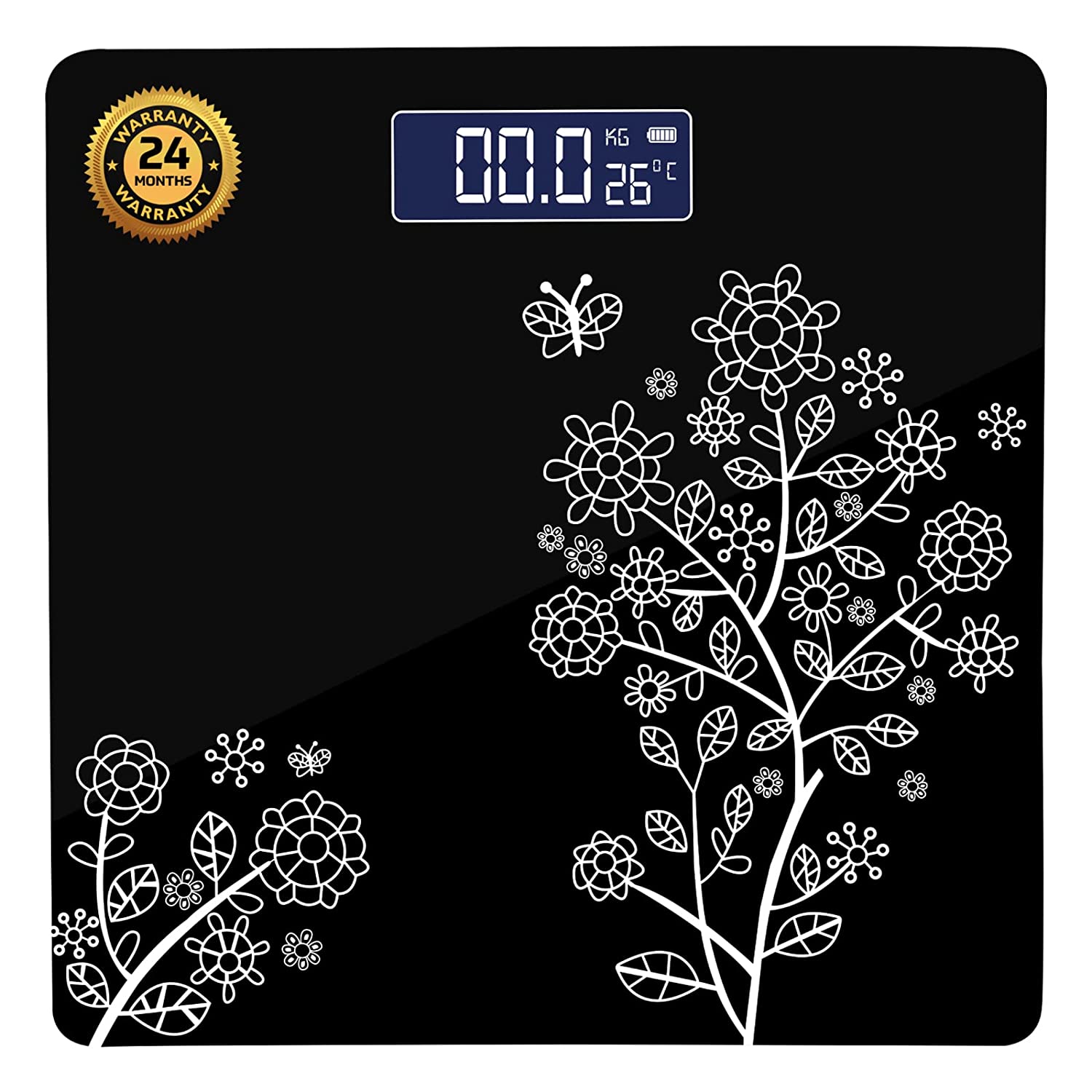 beatXP Floral Digital Bathroom Weighing Scale with LCD Panel & Thick Tempered Glass