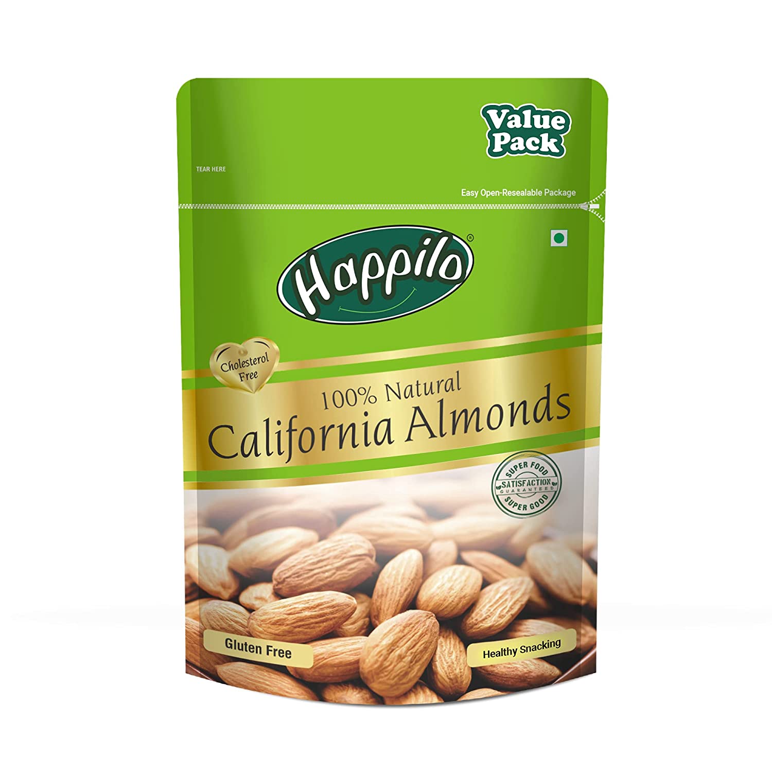 Happilo 100% Natural Premium California Almonds 1kg Value Pack Pouch