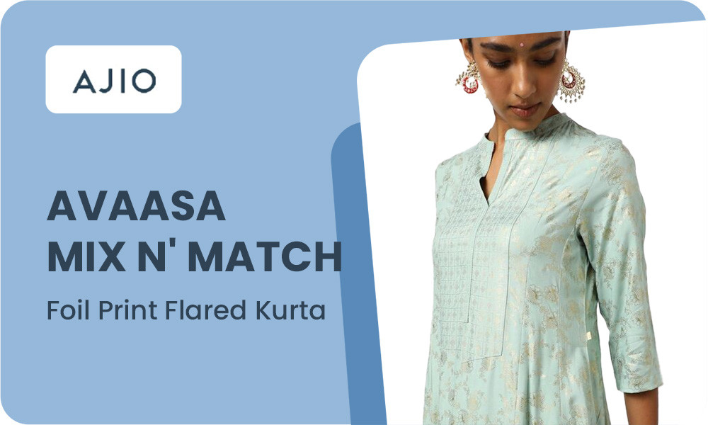 AVAASA MIX N' MATCH Foil Print Flared Kurta