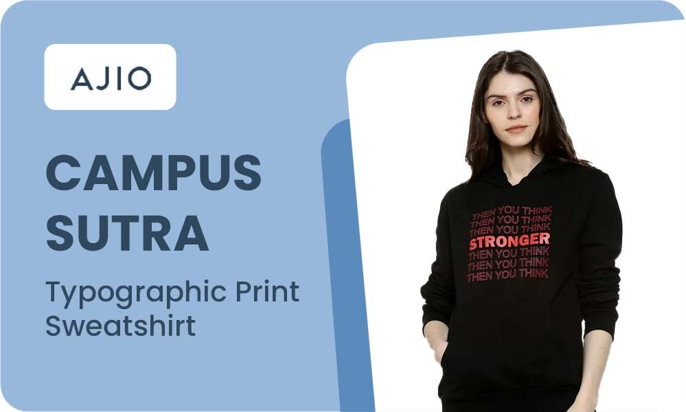 CAMPUS SUTRA Typographic Print Sweatshirt with Kangaroo Pockets