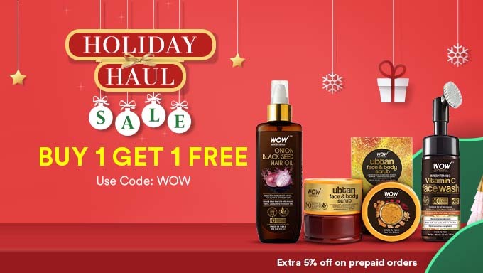 HOLIDAY HAUL SALE | Buy 1 Get 1 FREE + Free Serum On Order Of Rs.794 + Extra 5% Prepaid Off