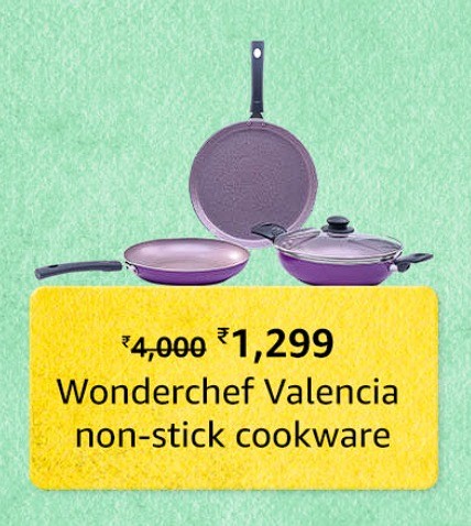 Wonderchef Valencia Non-Stick Cookware 4 Piece Set | Kadhai with Lid, Fry Pan, Dosa Tawa | Induction Friendly
