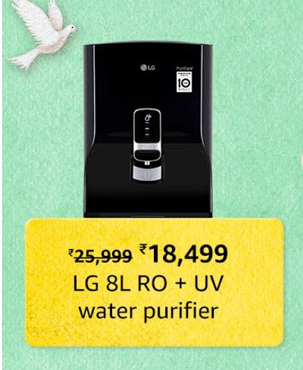 LG WW152NP 8L Dual Protection airtight Stainless Steel Tank with Multi Stage RO Filtration, Ever Fresh UV + (in Tank UV) Water Purifier, Filter Change Indicator (Black)