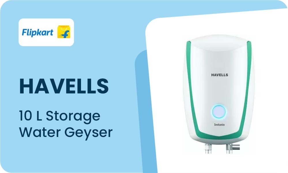 HAVELLS 10 L Storage Water Geyser with Flaxi Pipe and Free Intallation (Instanio, White & Blue)