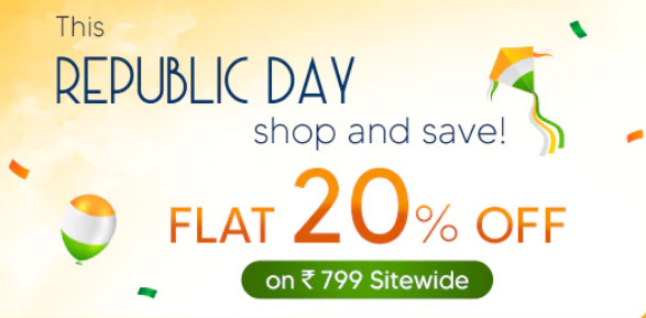 Republic Day Sale Is LIve | Flat 20% Off On Rs,799 & Above Sitewide