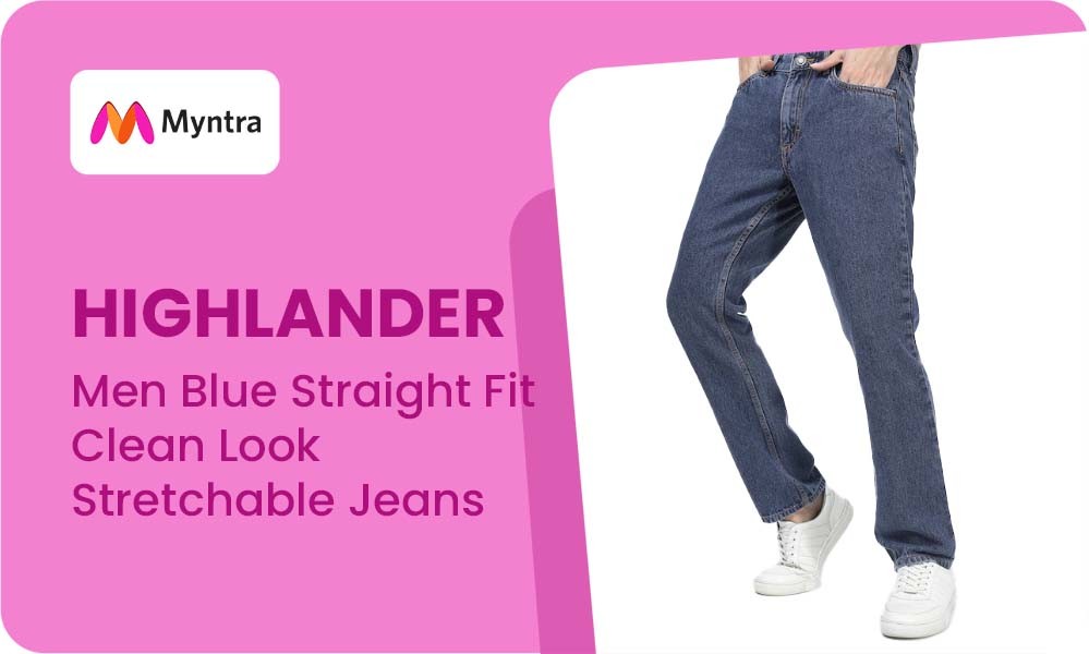 HIGHLANDER Men Blue Straight Fit Clean Look Stretchable Jeans