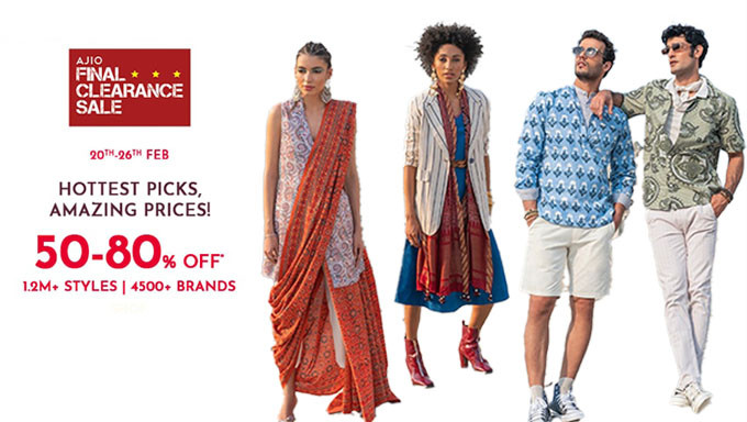 AJIO FINAL CLEARANCE SALE | Min 50% - 80% Off + Extra Upto 30% Off + Instant 10% Off On Selected Bank| 5% Paytm Postpaid Cashback
