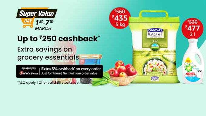 SUPER VALUE DAYS | Upto 45% Off + Extra 5% Off On Selected Bank Offer On Fresh & Grocery + Upto Rs.200 CB