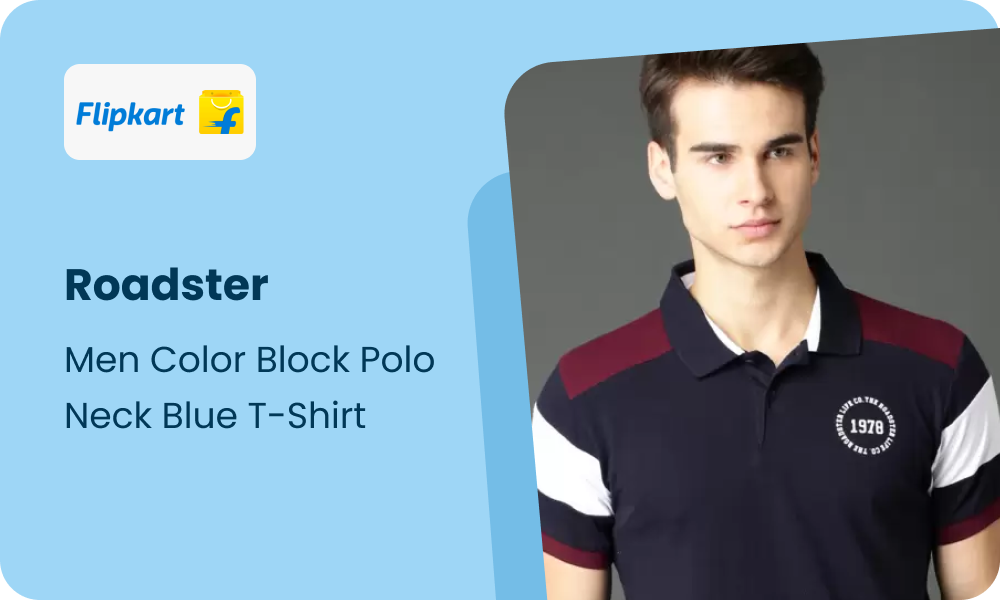 Roadster Men Color Block Polo Neck Blue T-Shirt