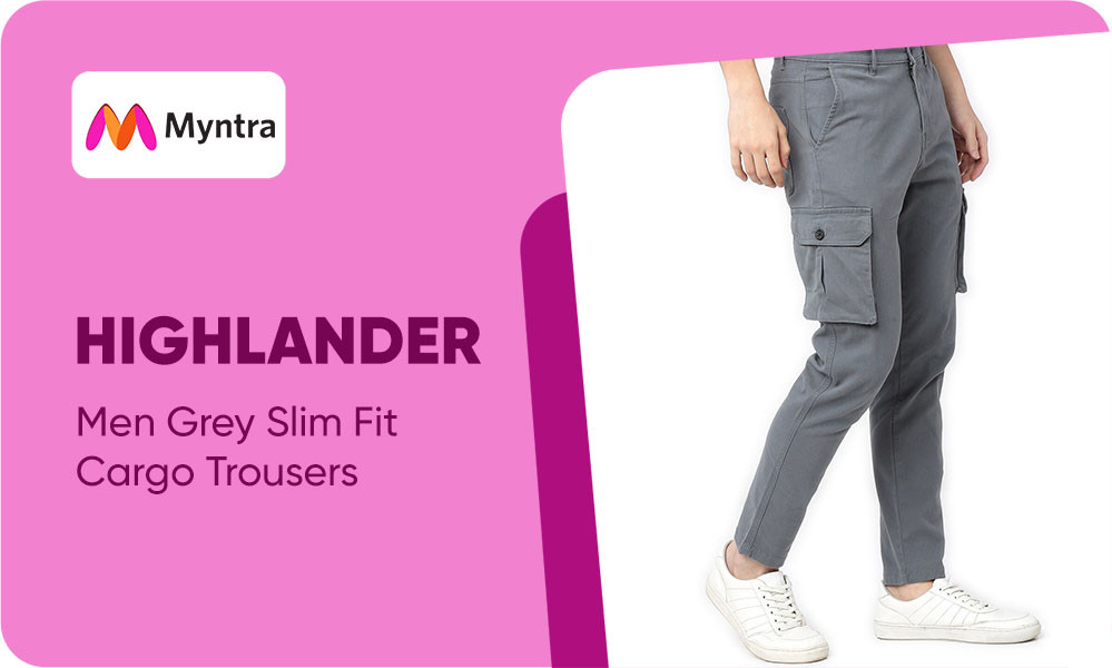 HIGHLANDER Men Grey Slim Fit Cargo Trousers