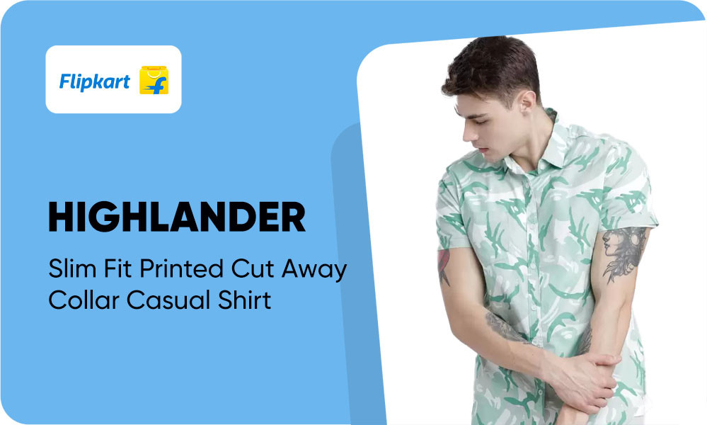 HIGHLANDER Men Slim Fit Printed Cut Away Collar Casual Shirt