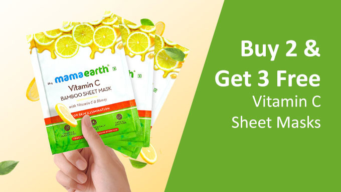 MamaEarth Weekend  Sale | Buy 2 & Get 3 Vitamin C Bamboo Sheet Masks Free + 100 Cashback