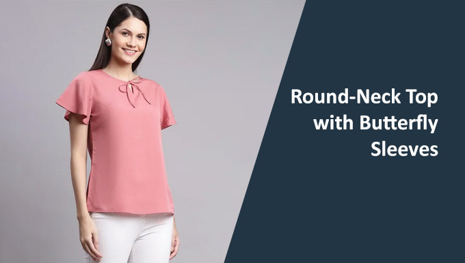 FUELLE Round-Neck Top with Butterfly Sleeves | XL