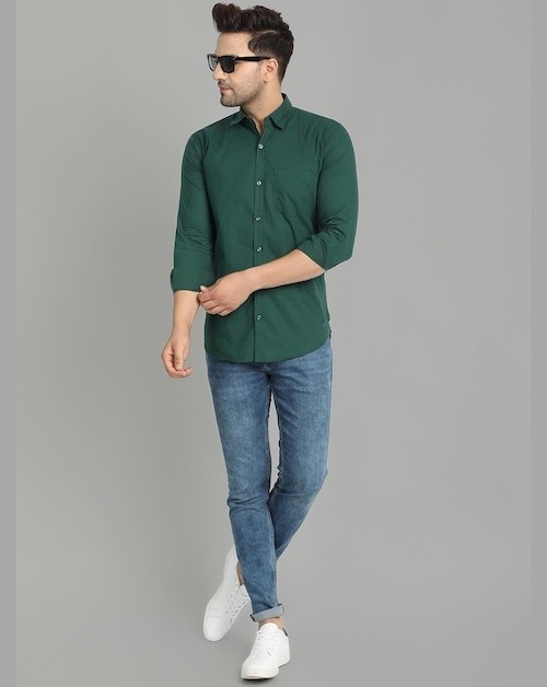 Green shirt and jeans best sale