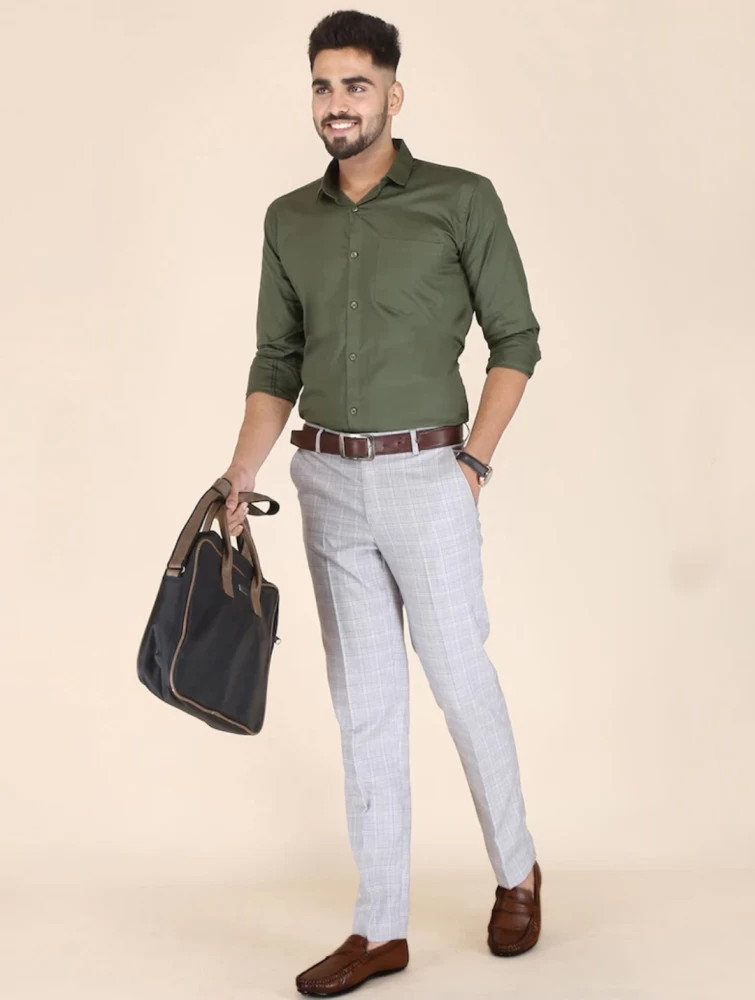 Dark green shirt with grey pants online