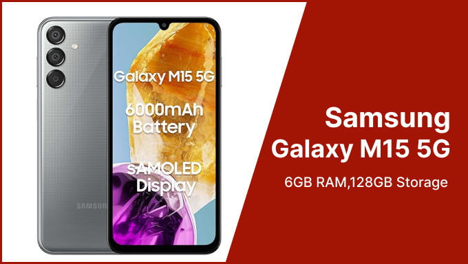 Samsung Galaxy M15 5G (Blue Topaz,6GB RAM,128GB Storage)| 50MP Triple Cam| 6000mAh Battery| MediaTek Dimensity 6100+ | Super AMOLED Display| Add to Cart and Get Travel Adapter at No Cost