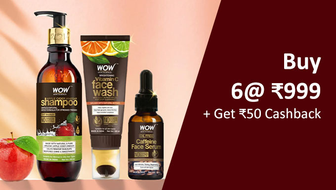 WOW EXCLUSIVE | Buy 6 @Rs.999 & Get Extra 5% Prepaid Off & Rs.50 Cashback