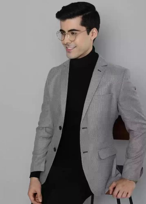 Grey blazer with black t shirt best sale