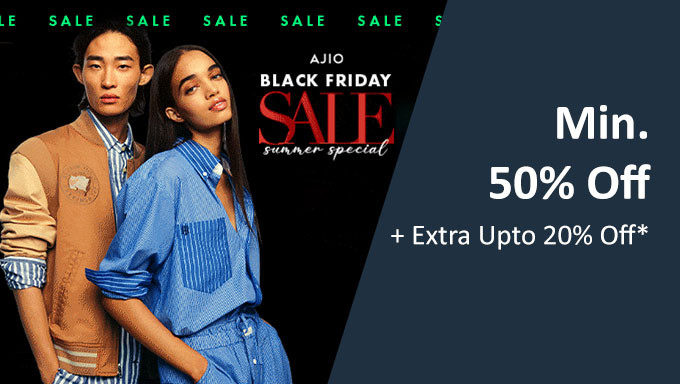 Ajio Black Friday Sale | Min 50% OFF Off + Extra Upto 20% Off + Instant 10% Selected Bank Off
