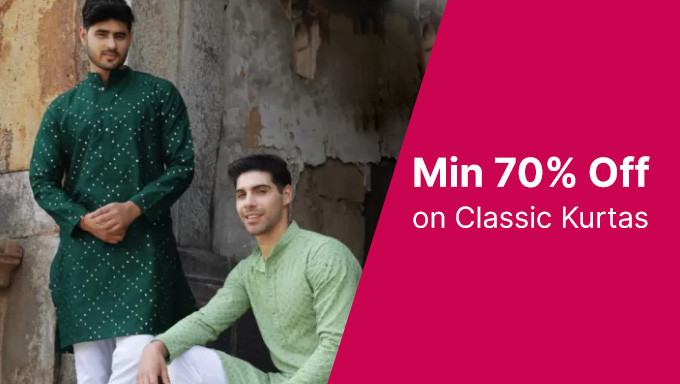 Min. 70% Off On Men's Classic Kurtas from Brands Like Anouk,,Jompers & More