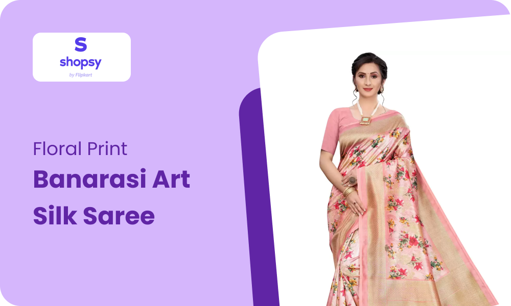 Buy Floral Print Banarasi Art Silk Saree (Pink)