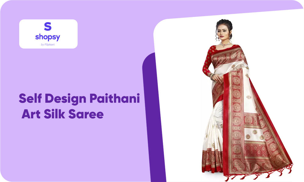 Buy Self Design Paithani Art Silk Saree (White)