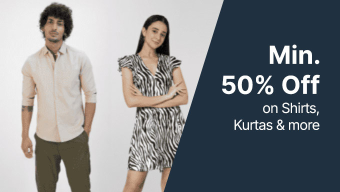 Min. 50% Off On Shirts,Kurtas,Skirts,Ghagras,T-shirts & More For Men & Women