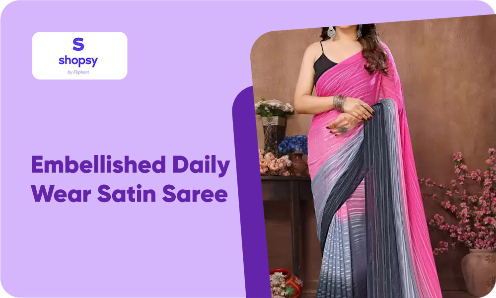 Buy Embellished Daily Wear Satin Saree (Pink, Grey, Black)