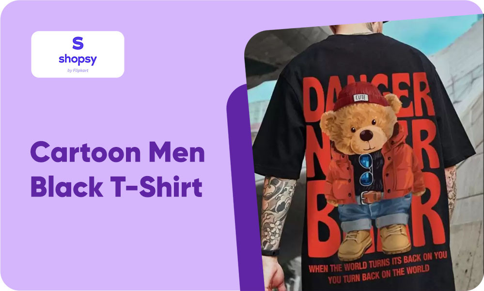 Buy Cartoon Men Black T-Shirt