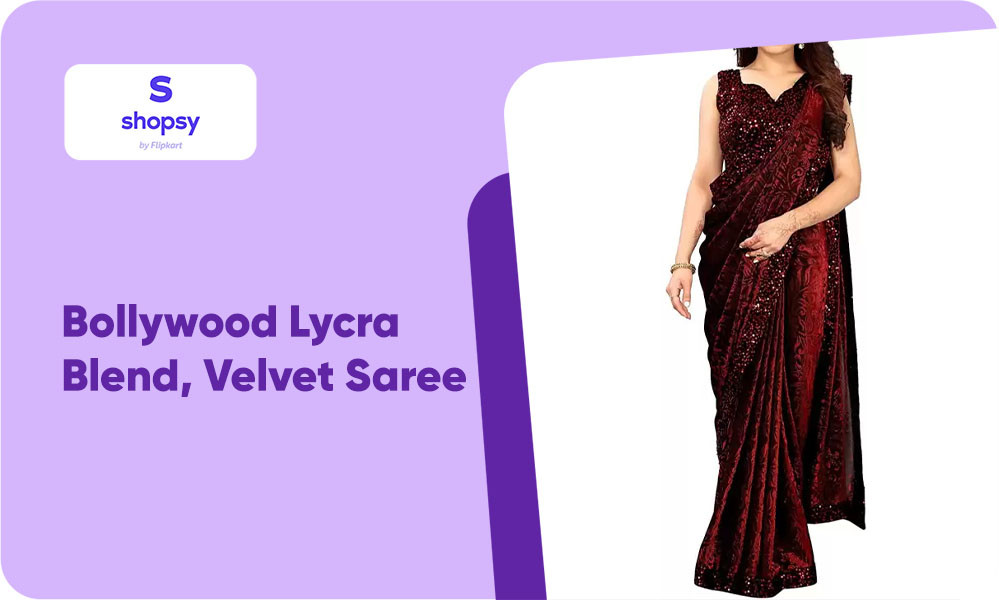 Buy Bollywood Lycra Blend, Velvet Saree (Red)