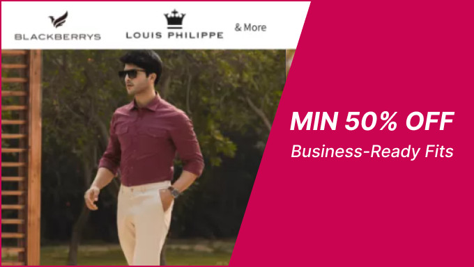 Min 50% Off Business Ready Fits From Blackberrys,Louis Philippe & More 