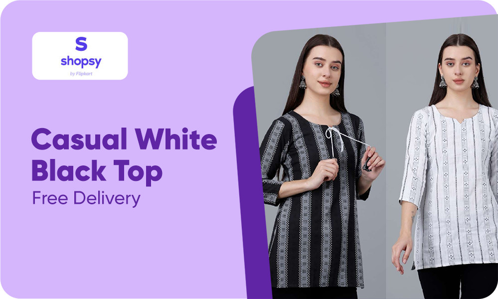 Buy Women's Casual White, Black Top