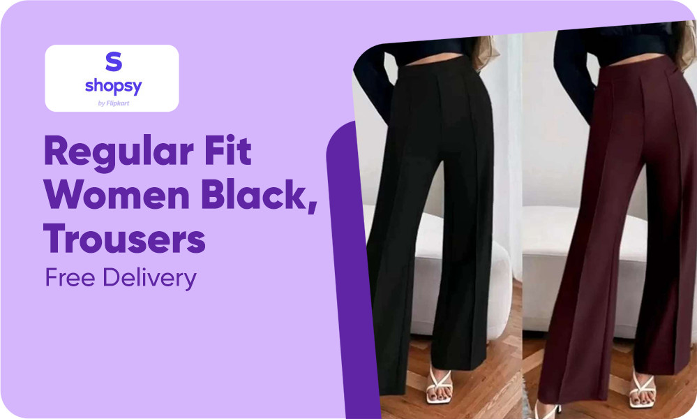 Buy Regular Fit Women Black, Maroon Trousers