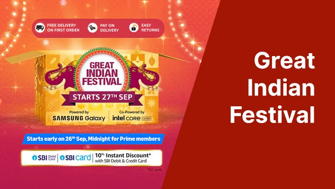 GREAT INDIAN FESTIVAL | Upto 80% Off On Electronics & Accessories,Home & Kitchen, Fashion And More + Extra 10% OFF On Selected Bank Card