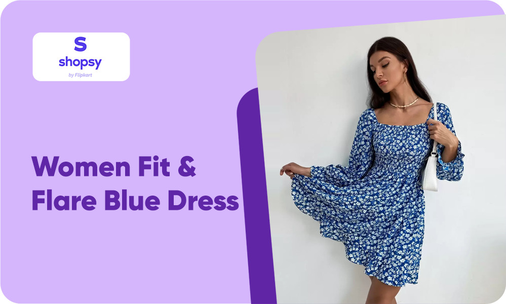 Buy Women Fit And Flare Blue Dress