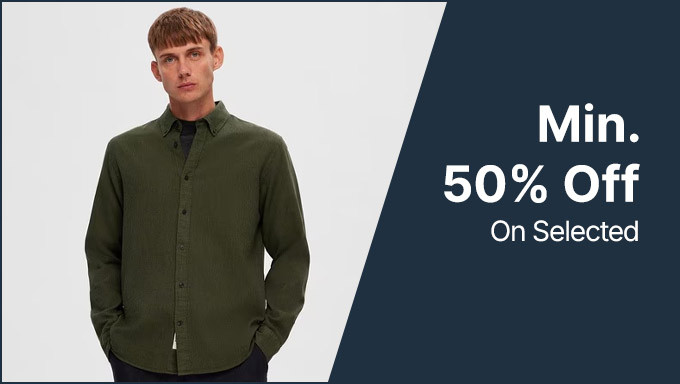 Min 50% Off On Selected Men's Apparel