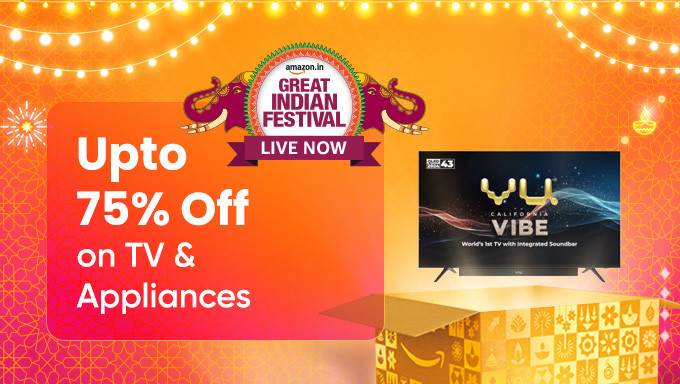 Great Indian Festival | Upto 75% Off on TV & Appliances Prepaid Orders above Rs. 500 + 10% Instant Discount/Bonus Offers via SBI Cards