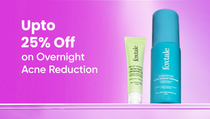 Upto 25% Off On Foxtale Overnight Acne Reduction (Acne Control Cleanser with Salicylic Acid + Acne Spot Corrector Gel) + Free Brightening Under-Eye Mask+ Free Shipping +Extra 5% Off On Prepaid Orders