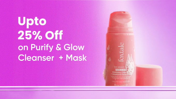 GLOW25 |Upto 25% Off On Foxtale Purify & Glow Cleanser  & Mask Size -100 ml+ Free Brightening Under-Eye Mask+ Free Shipping +Extra 5% Off On Prepaid Orders 